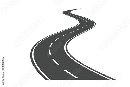 Curving asphalt road disappearing into the distance with dashed center markings