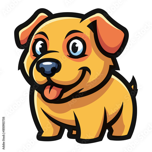 A cheerful cartoon puppy with a golden coat and blue nose sits against a stark black backdrop, perfect for illustrations and designs that need a touch of warmth
