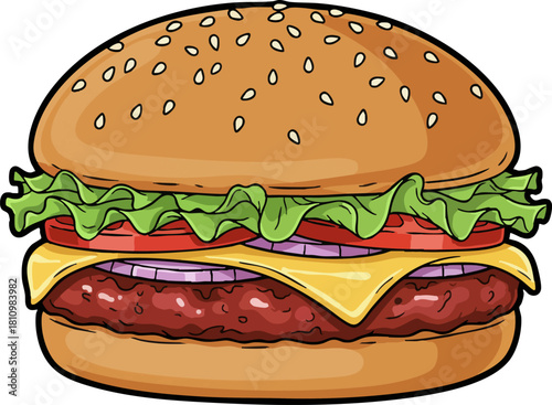 Classic Cartoon Hamburger Delicious Fast Food Meal