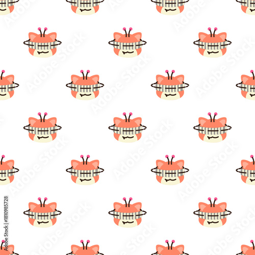 Pattern with flat design of a cat-like alien radiating a vibrant coral complexion! Its form is undeniably feline,
