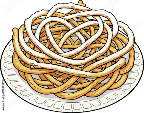 Delicious Funnel Cake with Powdered Sugar Treat on Plate