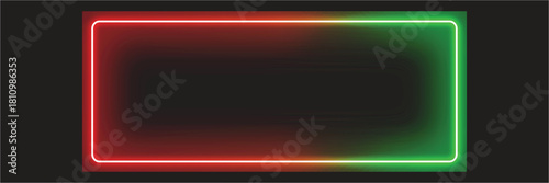 Red and Green Neon Frame Vector - Glowing Rectangular Border, Game Interface and Christmas Design