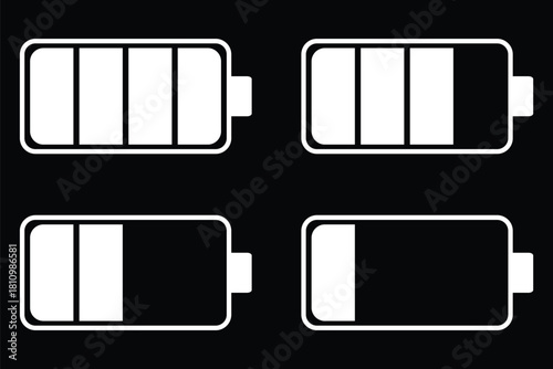 Battery charge icon set. Battery level indicators.  low to full battery level status indicator with charging symbol for mobile app, ui, and other design. 
