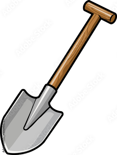 Gardening shovel tool for digging and planting with wooden handle