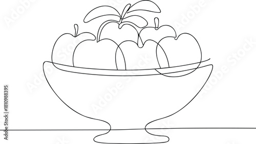 Continuous line drawing of apples in a bowl fruit line art