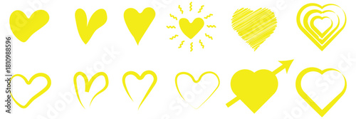 Hand drawn heart icons set, love and romance doodles vector design on transparent background. pink hand drawn hearts. unique heart various styles and shapes. Pink hearts doodle artistic set