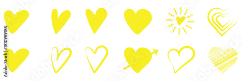 Heart doodles, decorative hearts line art, heart illustration borde, love symbol collection, isolated on white background