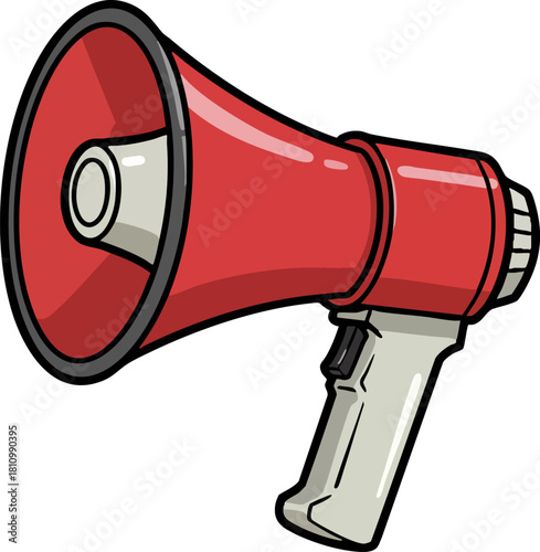Red megaphone making announcement sound for communication