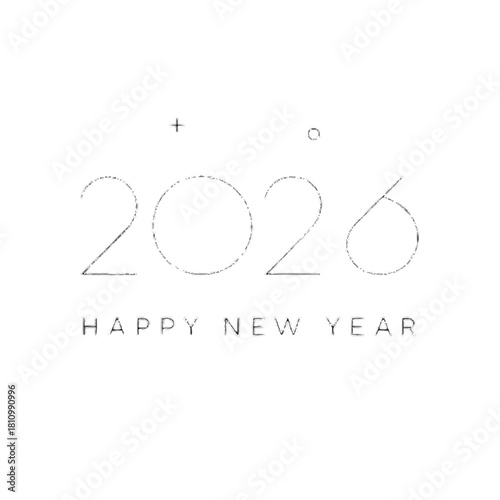 2026 happy new year created with lunar phase arcs replacing portions of the digits isolated on white background
