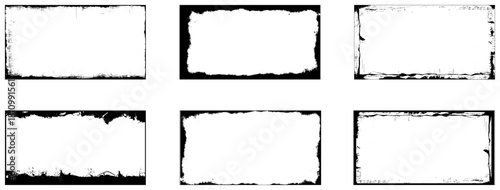 Collection of six black grunge frame. Vector illustration.