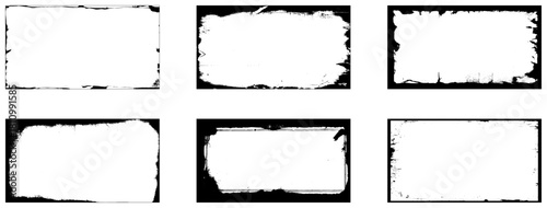 Collection of six black grunge frame. Vector illustration.