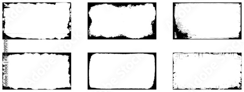 Grunge frames set templates. Ink paint border with rough edges for poster and banner. Vector design illustration.