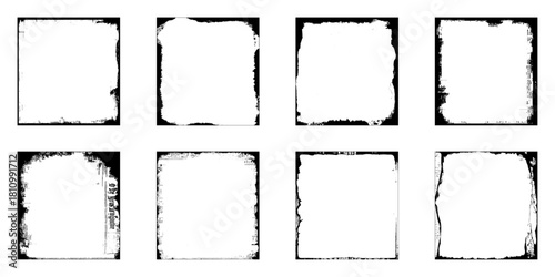 Grunge frames set templates. Ink paint border with rough edges for poster and banner. 
