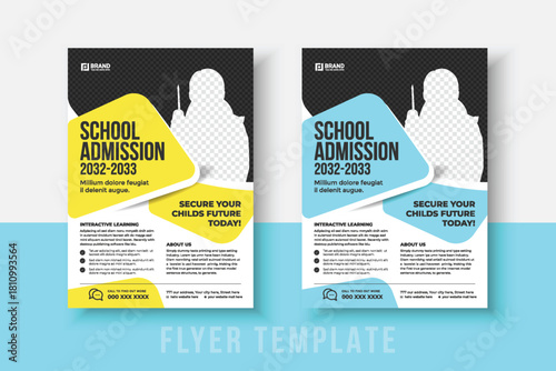 kids school admission flyer template. Flyer brochure cover template for Kids back to school education admission layout design. Creative and modern kids admission education poster, brochure layout.