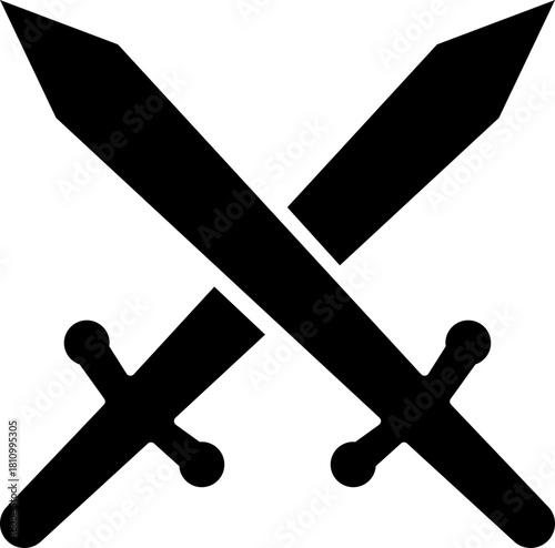 Crossed Swords Icon with Blade, Saber, Cutlass, Sword, Weapon, Steel and Combat Symbols in Black Flat Style Vector for Medieval and Battle Design
