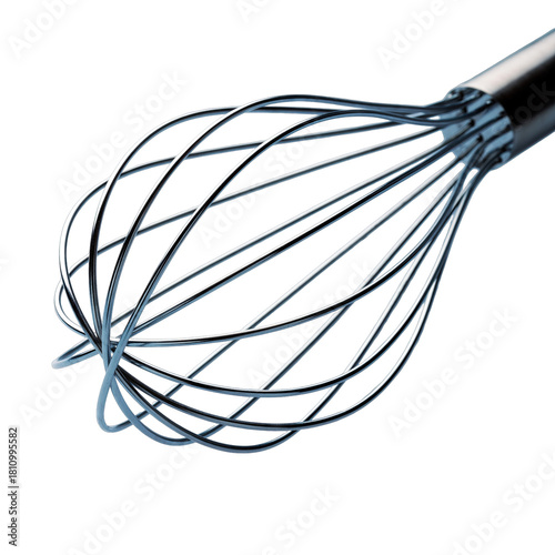 Silver Metal Whisk With Handle Isolated On Black Background Kitchen Utensil Studio Photography Soft Lighting