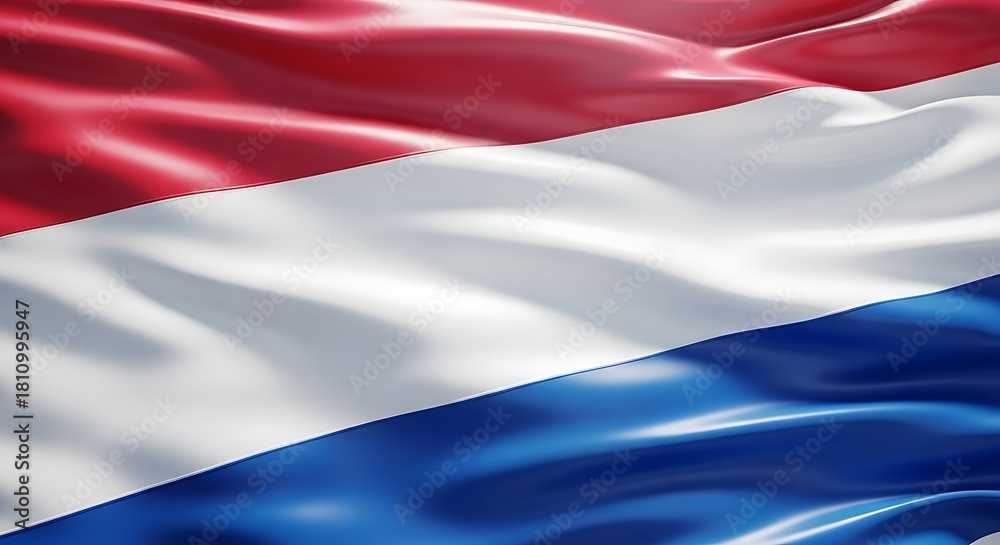 Naklejka premium Close Up of Waving Dutch Flag with Red White and Blue Stripes Netherlands national symbol