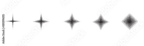 Stars grain noise gradient shapes. Retro y2k stippling twinkle forms transition set. Black shade blinks icons isolated. Vector spray paint bling shapes illustration.