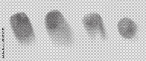 Grainy abstract blobs noise gradient icons. Grain gradation fluid shape dot airbrush spray shapes. Vector noise black stippled abstract figures with grunge effect isolated on transparent background.