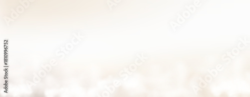 Ivory sky with white clouds. Beige creamy landscape background. Heaven fog air template. Summer heaven morning. Paradise sweet backdrop. Vector illustration.