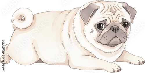 伏せをしているパグ