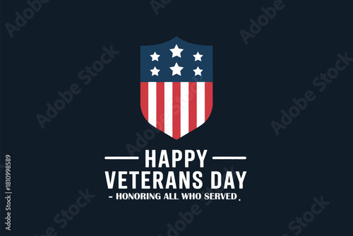 Happy Veterans Day Graphic – Patriotic Shield Emblem with Stars and Stripes – Honoring All Who Served