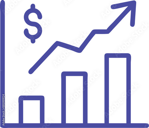 A blue outline icon representing profits or business growth.