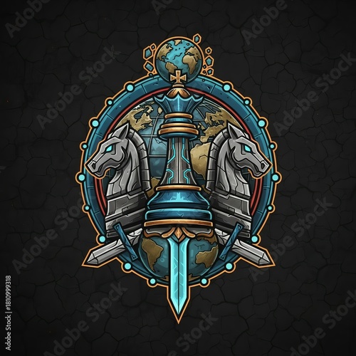 Chess King and Knight Mascot Logo, Global Strategy and Warfare Symbol, Esports Gaming Emblem