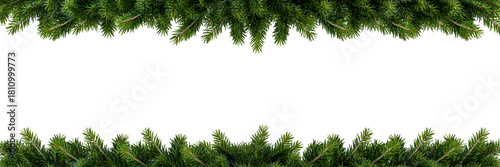 Christmas pine branches frame isolated on white background	