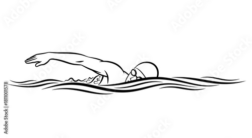 Black and white outline of swimmer in freestyle stroke