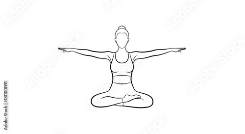 Black and white minimal yoga pose outline, calm balanced curves, clean modern wellness sport vector.”