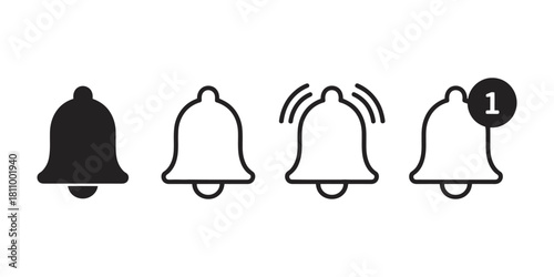 Notification bell icons set. alarm, silent, ringing, and unread message alerts for app and website user interface Vector