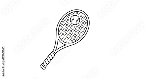 Black and white tennis racket outline with ball