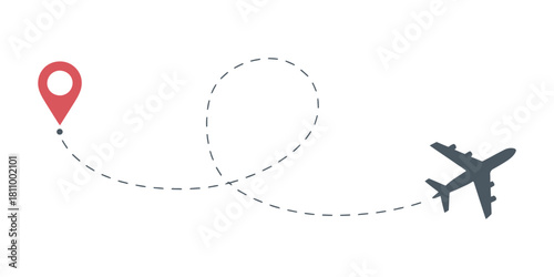 Conceptual illustration of air travel journey from point a to point b with dashed flight path and plane icon isolated Vector