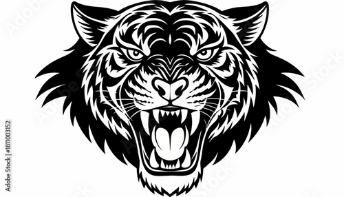 Fearsome Roaring Tiger Head Vector Illustration for Graphic Design Projects