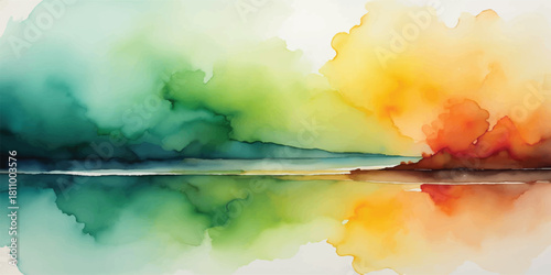 Beautiful summer sunset sky reflection over the lake and river water landscape with clouds and blue abstract light