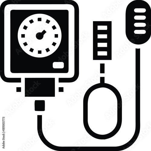 Medical symbol of a blood pressure monitor with gauge and cuff for health checkups