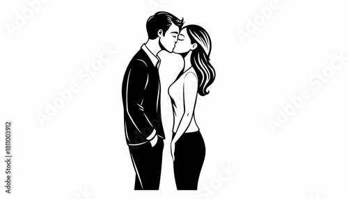 Romantic Kissing Couple Illustration Passionate Relationship, Love and Affection Art