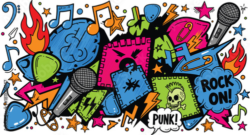 Pop Punk Colorful Doodle Sticker Collectionn.