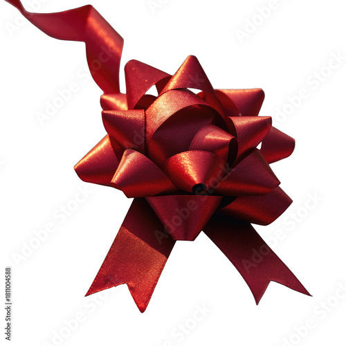 Sparkling Red Gift Bow with Flowing Ribbons Isolated on a Black Background in Studio Lighting