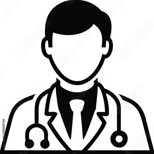 Stylized icon of a doctor wearing a stethoscope and lab coat with a tie