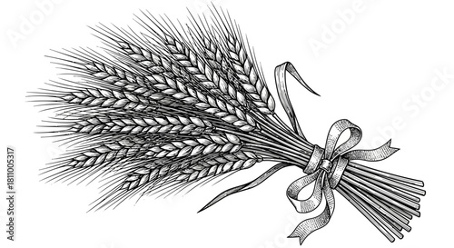 Vector illustration of vintage handdrawn sketch of wheat ears bundle