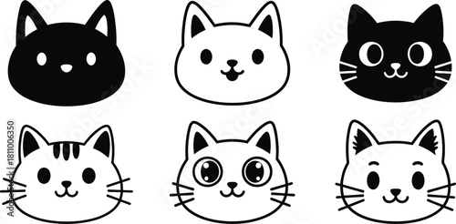 Hand drawn cat faces vector illustration set