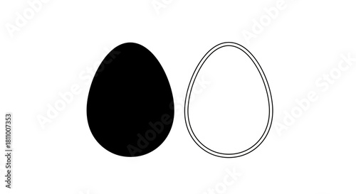 Vector illustration of egg silhouette and outline isolated on in black and white