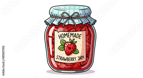 Vector illustration of homemade strawberry jam in a jar isolated on illustration