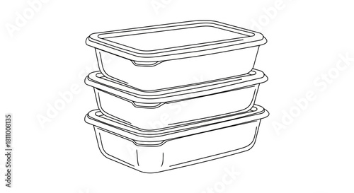 Vector illustration of one line drawing of food containers isolated on