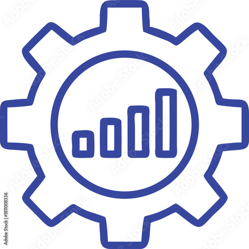 An icon depicts a gear symbol with a bar chart inside, blue outline.eps