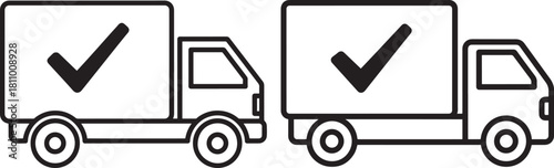 Two delivery trucks with checkmarks silhouette