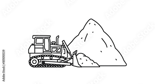 Simple line drawing of a bulldozer pushing a pile of material