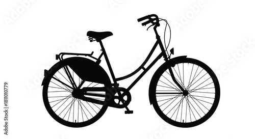A simple black silhouette of a classic vintage bicycle side view